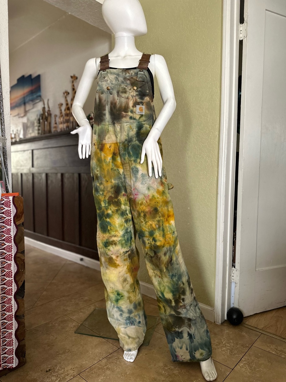 Carhartt Tie-Dye Painter's Overalls in Green & Blue